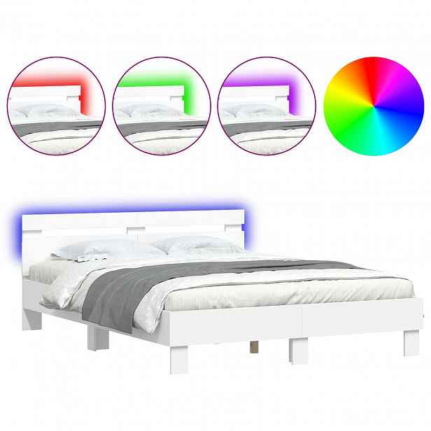 vidaXL Rám postele s LED pásky Bílá 152 x 203 cm Kompozitní dřevo