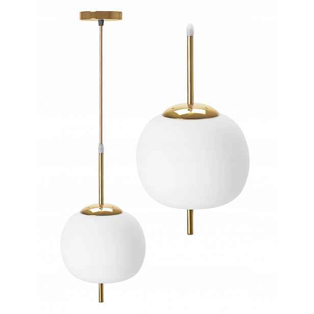 Závěsná Stropní Lampa Skleněná Mléčná Bílá Zlatá