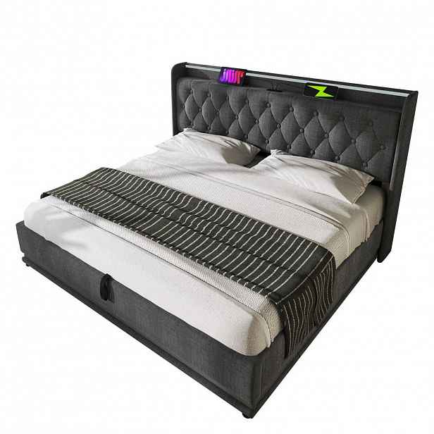 FLIEKS ČALOUNĚNÁ POSTEL 140x200 LED USB-C Úložný Prostor