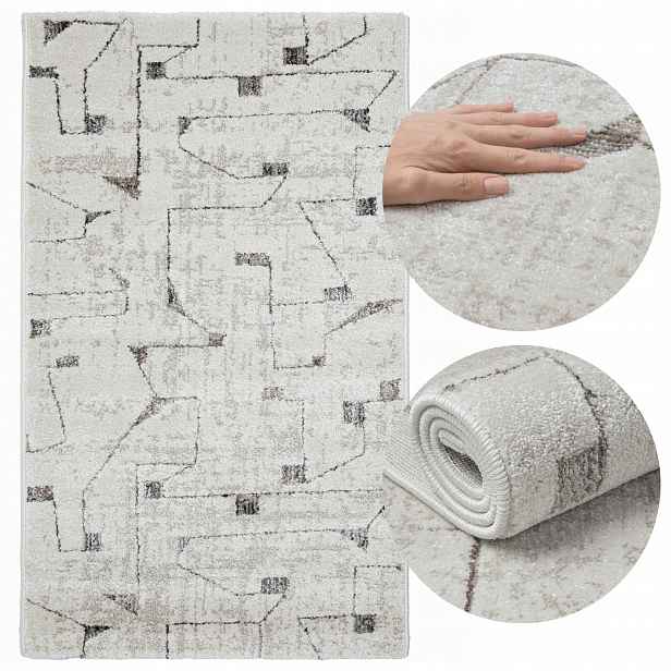 Koberec Koberec Běhoun Moderní Krémový 60x100 cm Světlý Elegantní Pěkný 3D vzor
