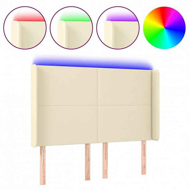 vidaXL Čelo postele s LED krémové 147 x 16 x 118/128 cm umělá kůže
