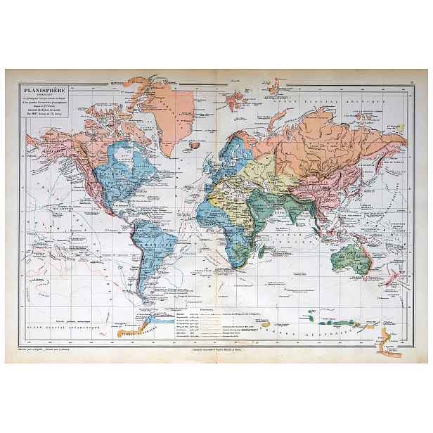 Tapeta Mapa světa 1883 Vintage Retro Planisfera Geografie 200x140 lepidlo