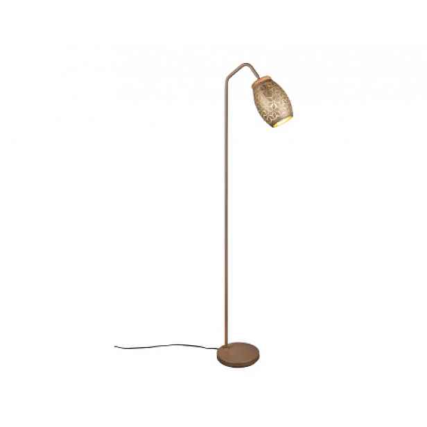Stojací lampa Bidar, měděný kov/dřevo