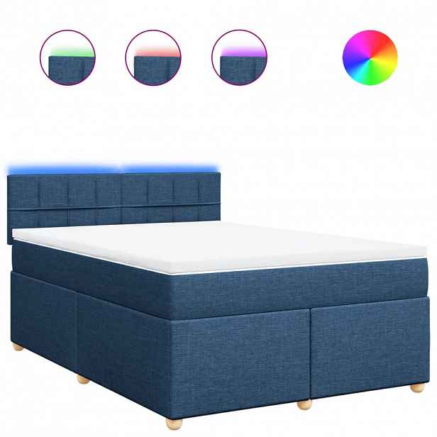vidaXL Box spring postel s matrací modrá 160x200 cm textil