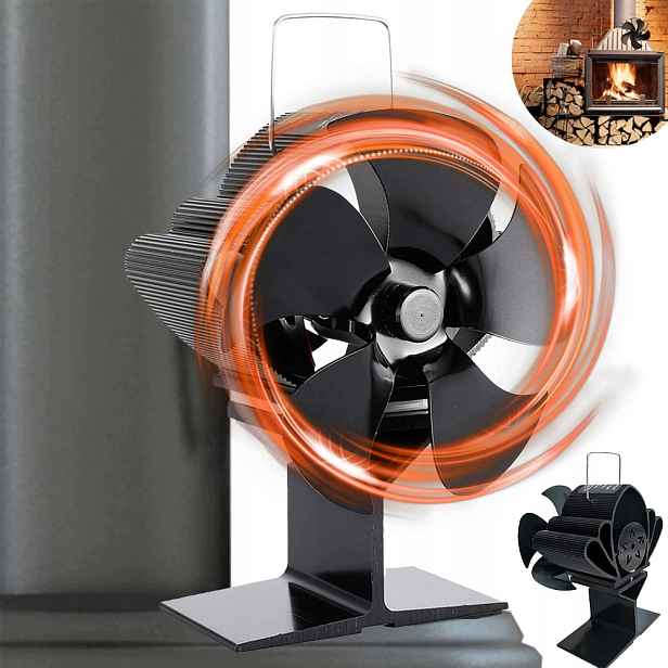 Termoelektrický Krbový Ventilátor Napájený Teplem Bez Proudu, Černý