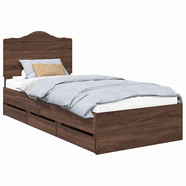 vidaXL Rám postele se zásuvkou Hnědý dub 90 x 190 cm Inženýrské dřevo