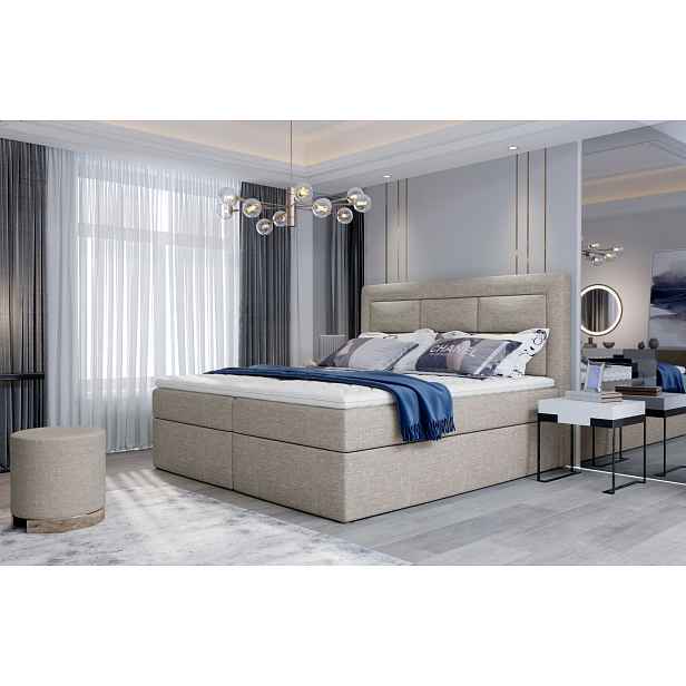 Boxspringová postel s úložným prostorem 160x200 TERIVO - světle béžová