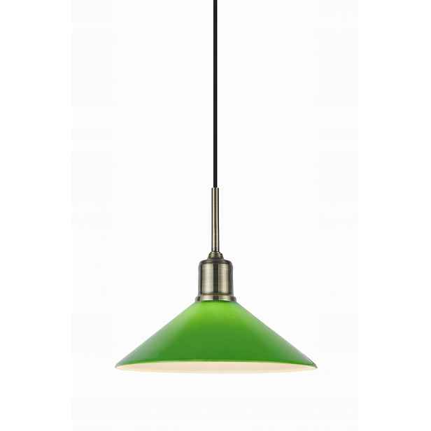 Klasická závěsná lampa, skleněná, zelené stínítko, kužel 108868 Markslojd