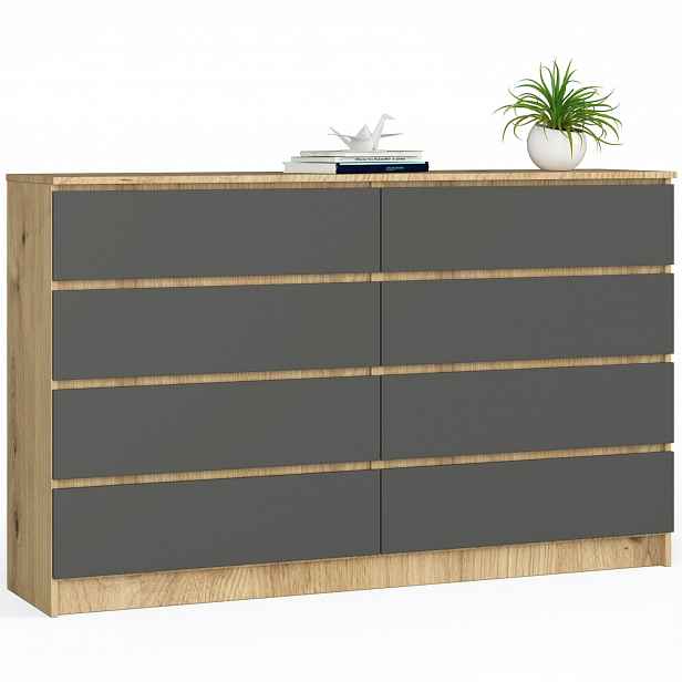 Komoda K160 8SZ Clp Dub Artisan Šedá Akd