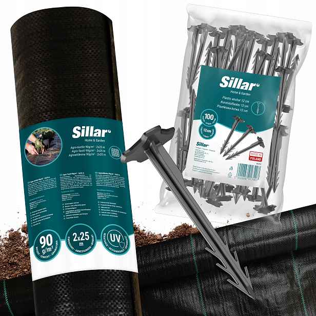 Silná Zahradní Agrotextilie Černá 2x25 m 90 g/m² Podložka Na Plevel x100 Kotvy