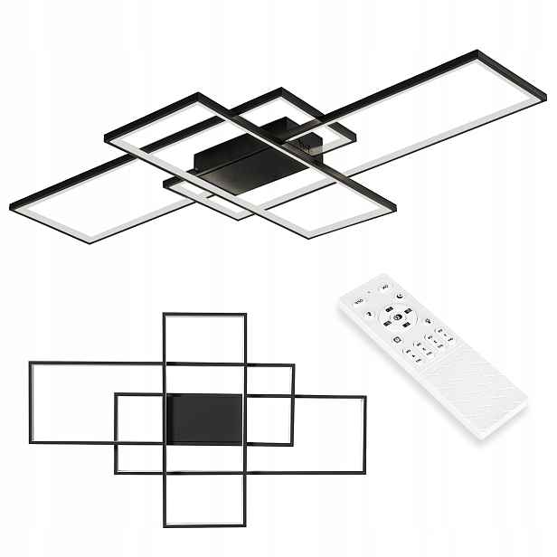 stropní svítidlo Led lustr 130W 105 cm Černá Čtvercová Dálkový Ovladač stmívatelná