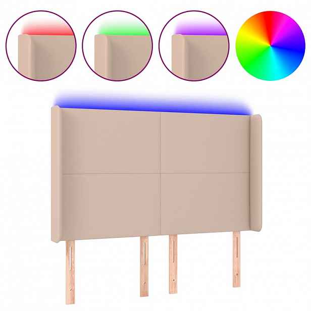 vidaXL Čelo postele s LED cappuccino 147 x 16 x 118/128 cm umělá kůže