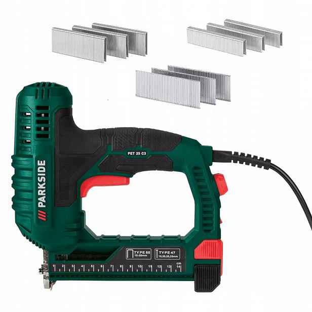 Elektrická Sešívačka Parkside Pet 25 C3 2V1, Sada Hřebíkovačka Sponky