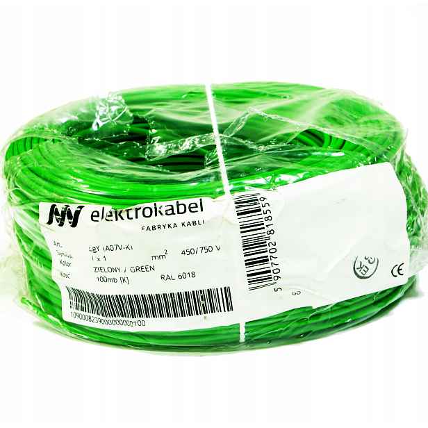 Kabel Lgy 1 mm zelený měděný 750 V 100 m