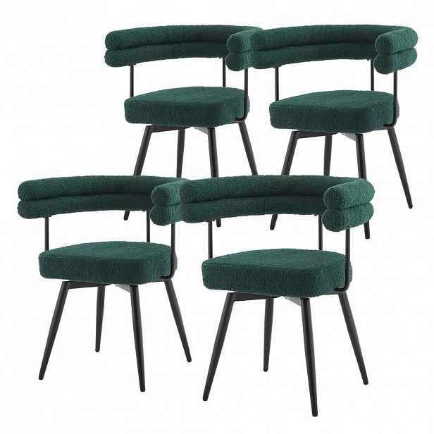 ML-DESIGN JÍDELNÍ ŽIDLE otočné, sada 4 ks, tmavě zelená, plyšová látka