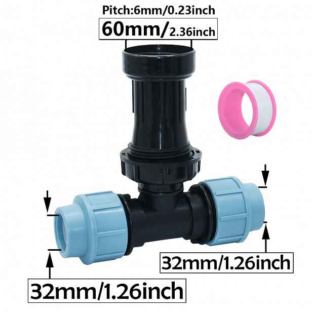 TEMU Adaptér pro IBC nádrž prodloužený S60 na 20mm 25mm 32mm plastový PE trubkový konektor kolenní T-kus rozdělovač vody Tvar T prodlužovací spojka