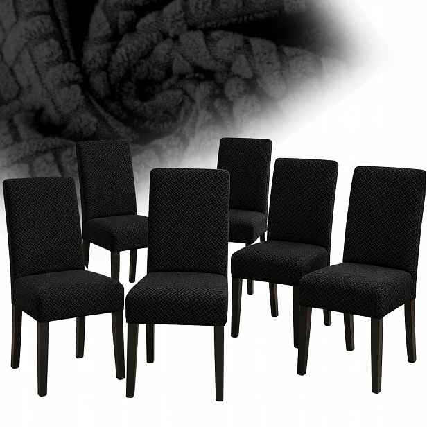 Potah Na Židli Žakárová Jedlička 6 Ks Elastický Silný Oeko-tex Černý