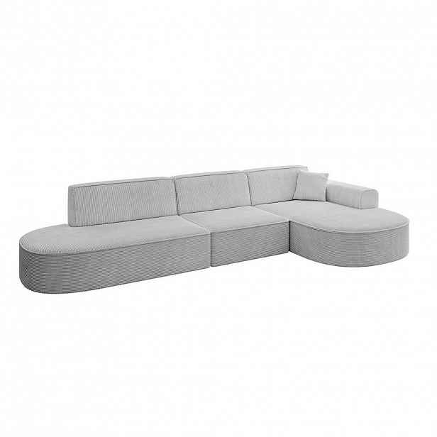 ALTDECOR ROHOVÁ SEDACÍ SOUPRAVA s otomanem vpravo MARI-L2 – 328 × 171 × 79 cm, šedá látka manšestr