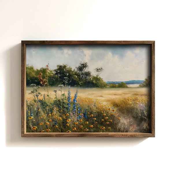 Dekorativní obraz v dřevěném rámu letní krajina, 35 x 47 cm