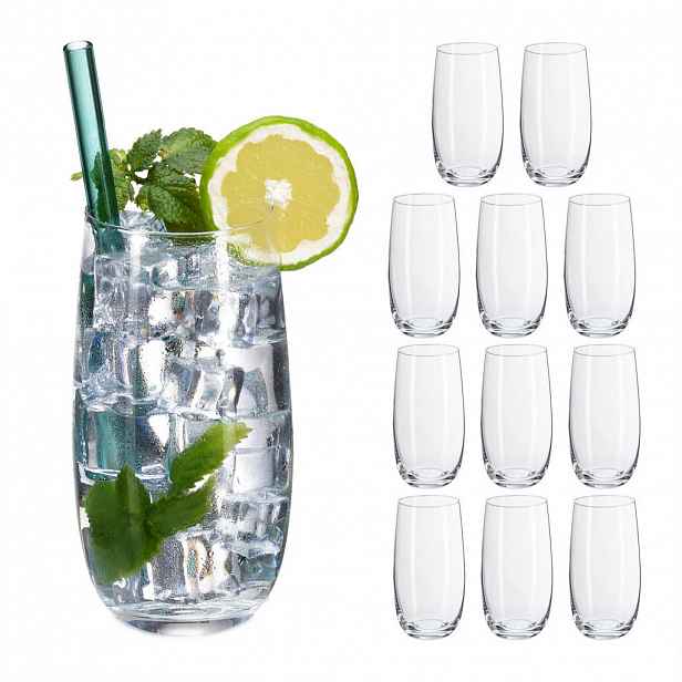 Relaxdays SKLENICE Transparentní 12ks-sada křišťálové sklo 520 ml