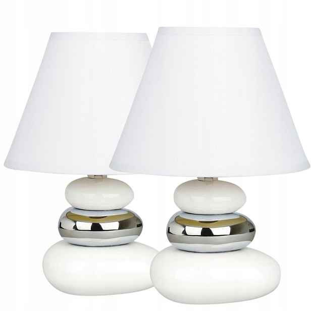 Sada 2 x Keramická stolní lampa bílá chrom s stínítkem do ložnice salo