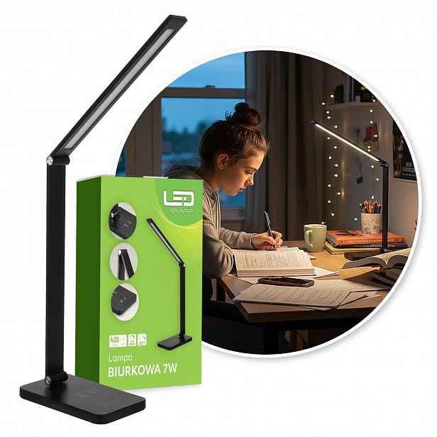 Stolní lampa nabíječka Led 7W Černá 3 barvy světla 420 lm stmívatelná