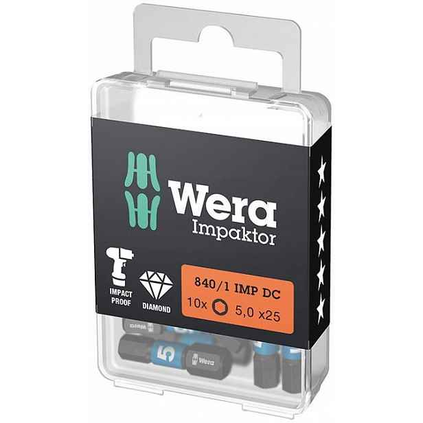 Bit Impaktor 1/4" Din 3126 C63 6hranný 5x25mm 10 kusů Wera