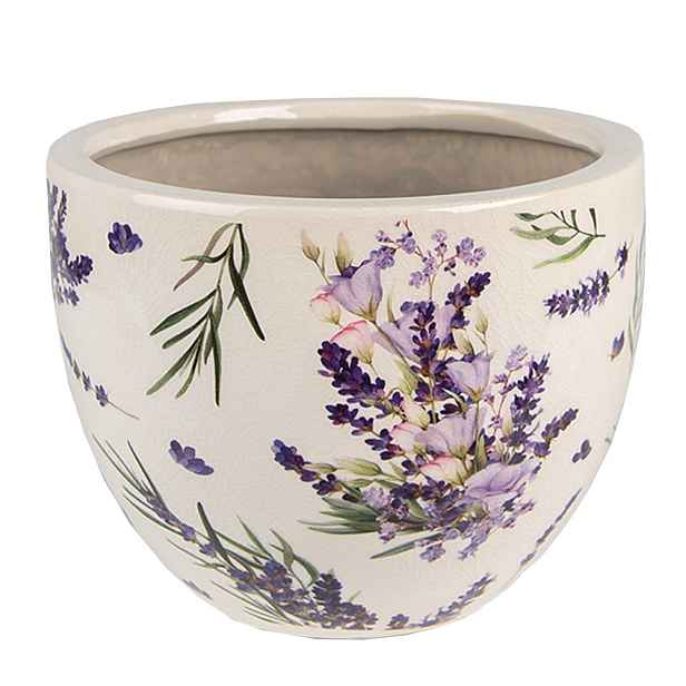Keramický obal na květináč s levandulí Lavandie S - Ø 15*11 cm Clayre & Eef