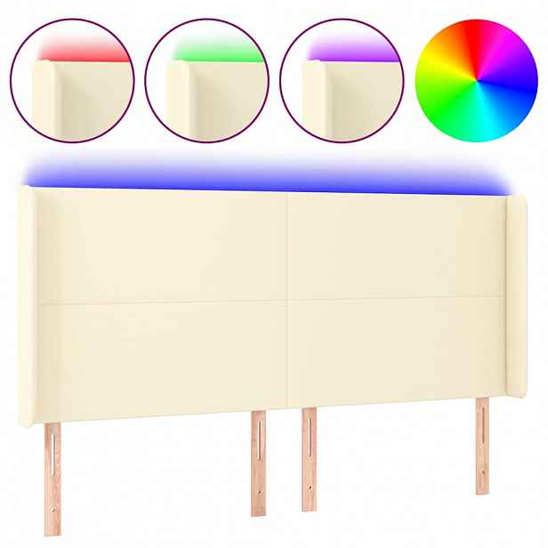 vidaXL Čelo postele s LED krémové 163 x 16 x 118/128 cm umělá kůže
