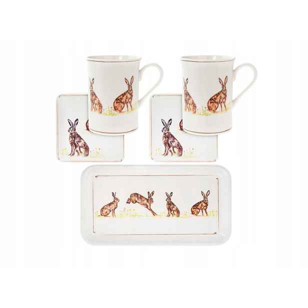 Porcelanové Hrnky Korkové Podložky x 2 Tacka Zajíčci hrnek x 2