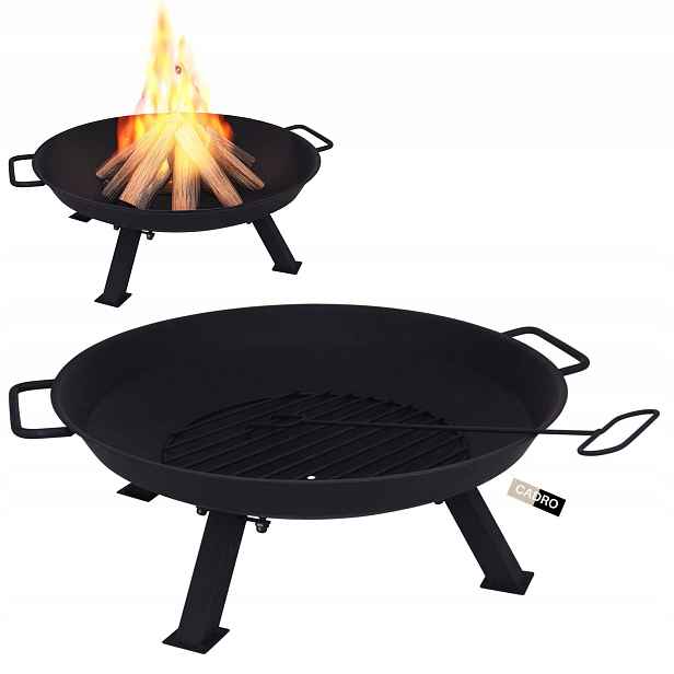 Zahradní Ohniště ocelové 56 cm na oheň, gril, černá, přenosná mísa