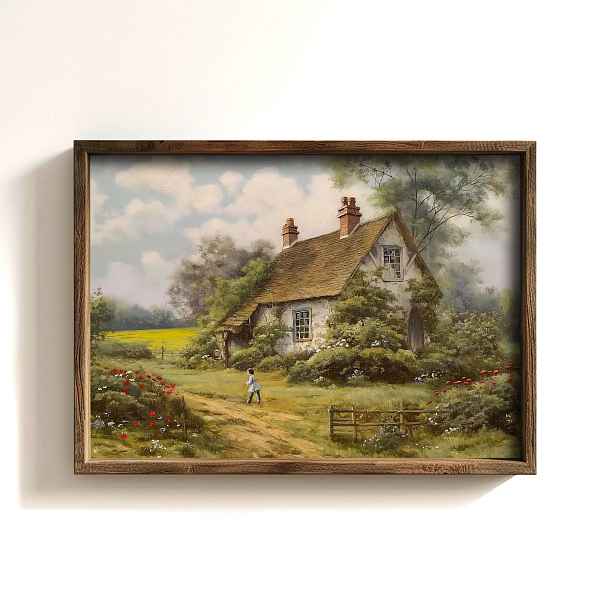 Dekorativní obraz v dřevěném rámu domek na samotě, 35 x 47 cm