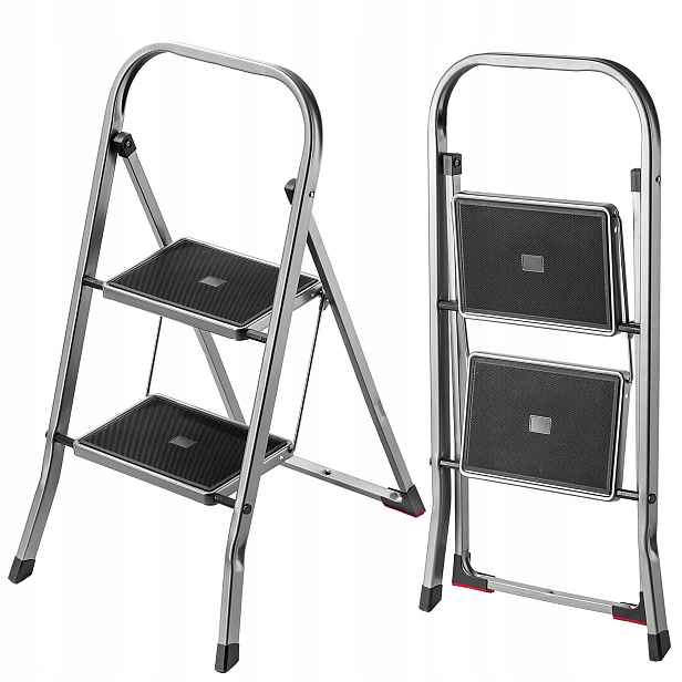Žebřík Ocelový Skládací 2 Stupňový Domácí Žebřík 150 kg Polský Výrobek