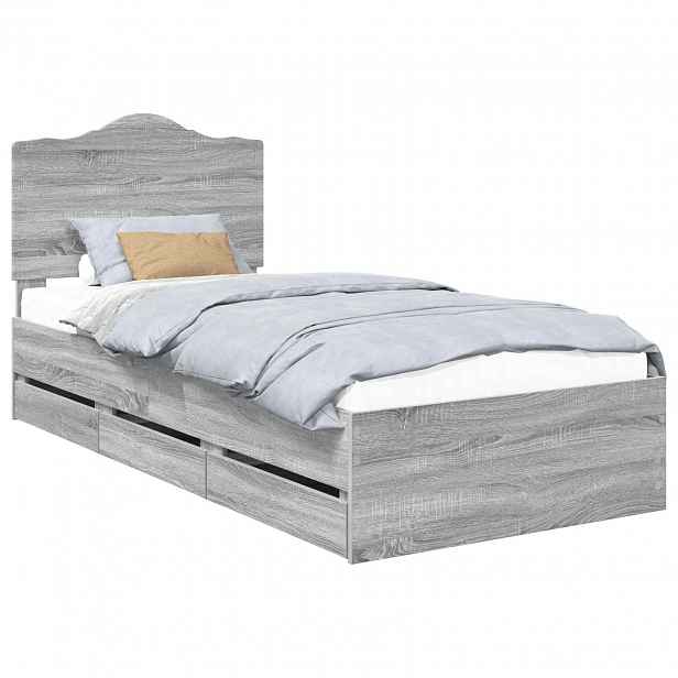 vidaXL Rám postele s čelo Šedá Sonoma 75 x 190 cm Inženýrské dřevo