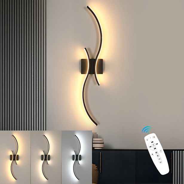 Nástěnné Svítidlo Černé Led Moderní Do Obývacího Pokoje S Dálkovým Ovládáním 32W 80CM