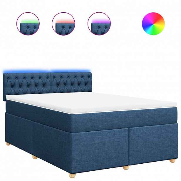 vidaXL Box spring postel s matrací modrá 160x200 cm textil