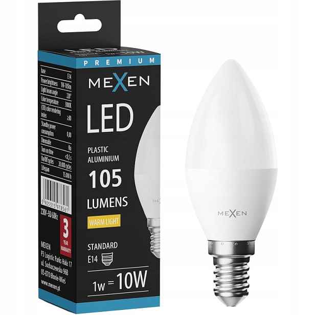 Mexen Nova Led Žárovka E14 C37 1W Teplá Bílá 3000K 105 LM
