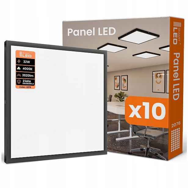 Led PANELLPlafon Nástěnný 32W Stropní Svítidlo 4000K 3520lm 40x40 cm Černý Stropní