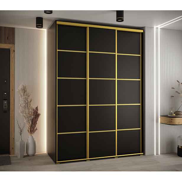 Šatní skříň ASIRI 4 - 180/60 cm, černá / zlatá