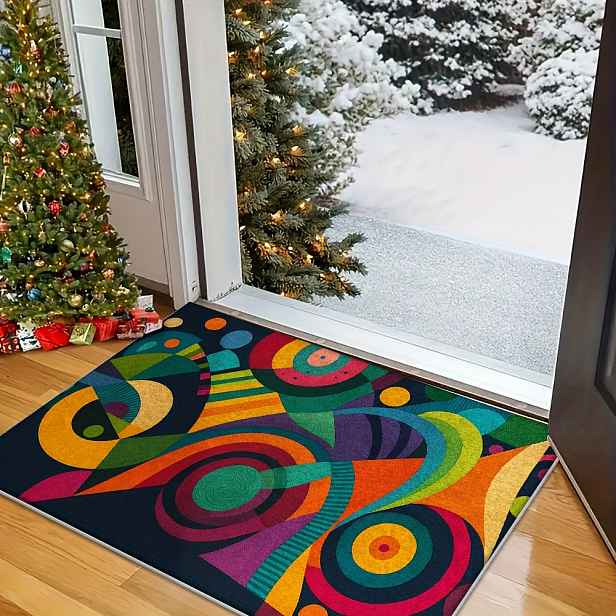 TEMU 1 ks Barevná geometrická módní rohožka - protiskluzová rohož s gumovou podložkou, 900 g na metr čtvereční, tloušťka 0,3 cm. Nezbytná pro obývací