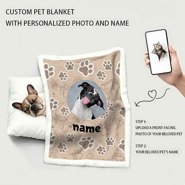 TEMU 1ks Personalizovaná pro psy s fotografií a jménem, s potiskem tlapky vašeho mazlíčka s vaší fotografií a textem, 100% polyesterová útulná do