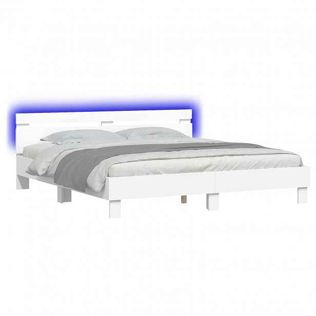 vidaXL Rám postele s LED pásky Bílá 193 x 203 cm Kompozitní dřevo