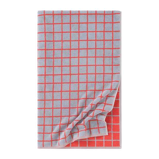 Červená/světle modrá bavlněná osuška 90x150 cm Grid – Jotex