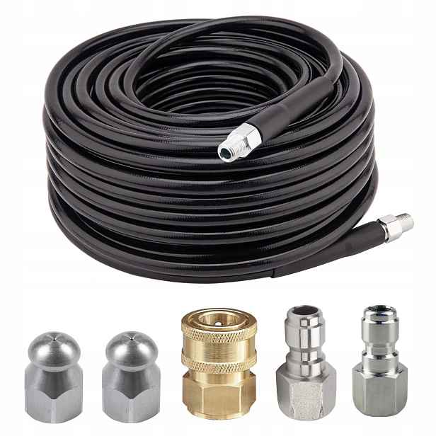 Hadice Na Čištění Trubek 15 M 1/4 155 Bar 2 Trysky 3 Spojky Pro Myčky
