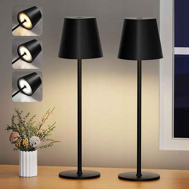 2 Ks Bezdrátová Stolní Lampa, Stmívatelná, Černá