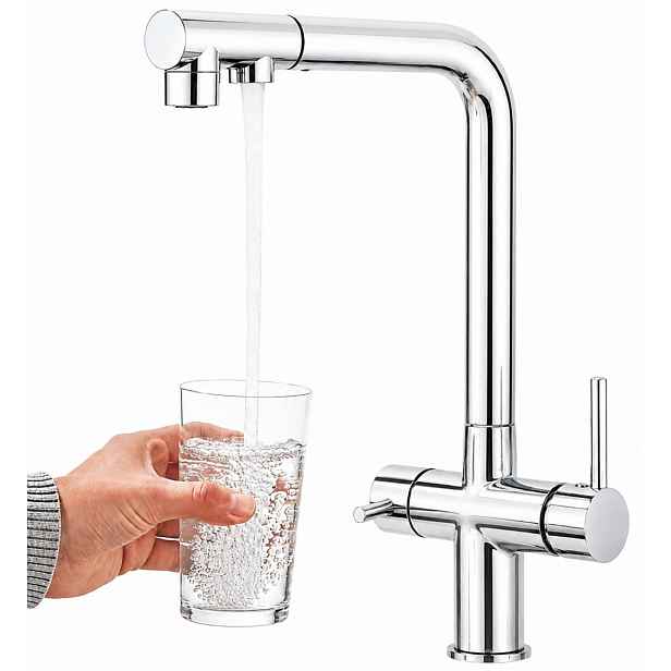 Kuchyňská baterie 3v1 třícestná pro vodní filtr Vytahovací Sprcha Chrom