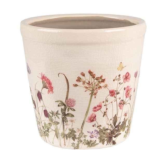 Keramický obal na květináč s lučními květy Flowers of Love M - Ø14*13 cm Clayre & Eef