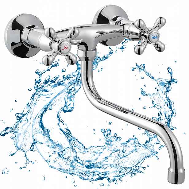 Kuchyňská Nástěnná Dřezová Baterie Diamond Retro Chrom, Mosazný Dřez