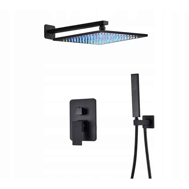 Podomítkový Set Černá Matná Dešťová Sprcha 25 CM Led Box