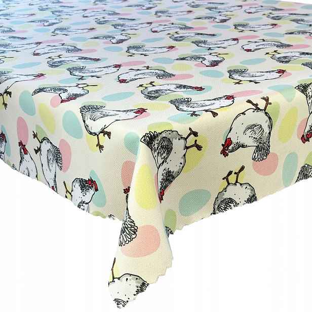Ubrus odolný proti skvrnám Tisk Velikonoce Slepička Barevné Písanka 110x200 cm